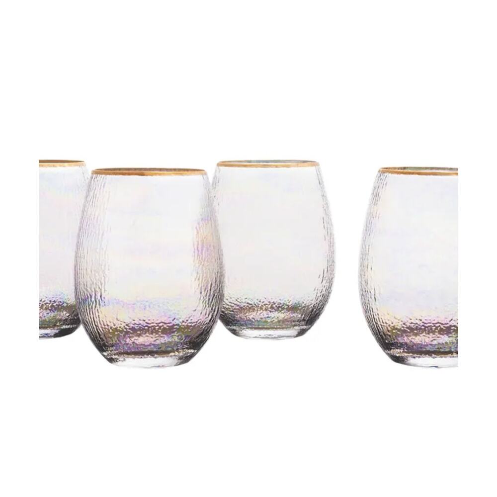 Celine Gold Stemless Wine Goblets, Set of 4 Iridescent NEW 16 ounces